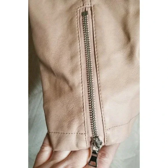 Bar III Peach Faux Leather Studded Moto Jacket Large - Picture 2 of 6